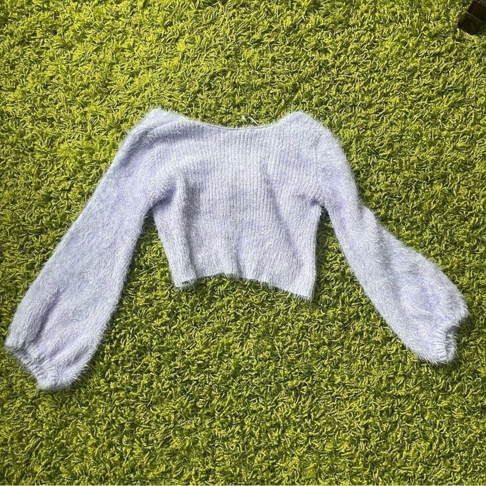 NWT CROP TOP FUZZY PURPLE SWEATER - Picture 7 of 13